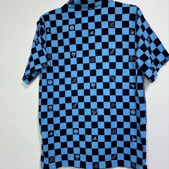 Hurley NWT Boys XL 18/20 Button Front Shirt Checkered Skater Skull NEW Blue - Picture 4 of 7